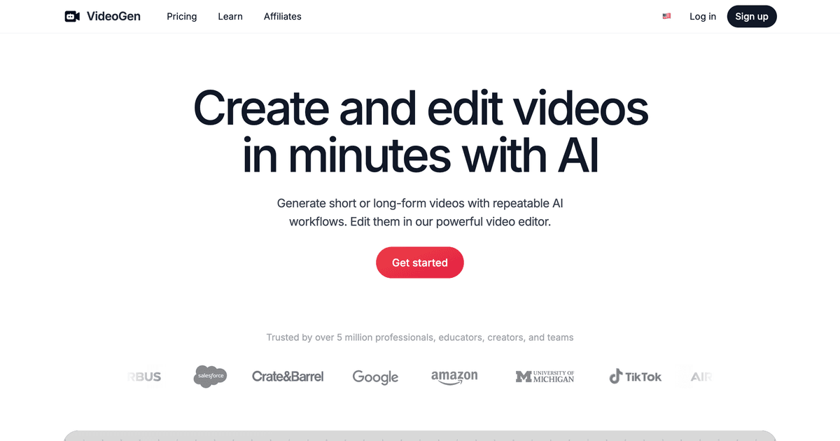 Screenshot of VideoGen website