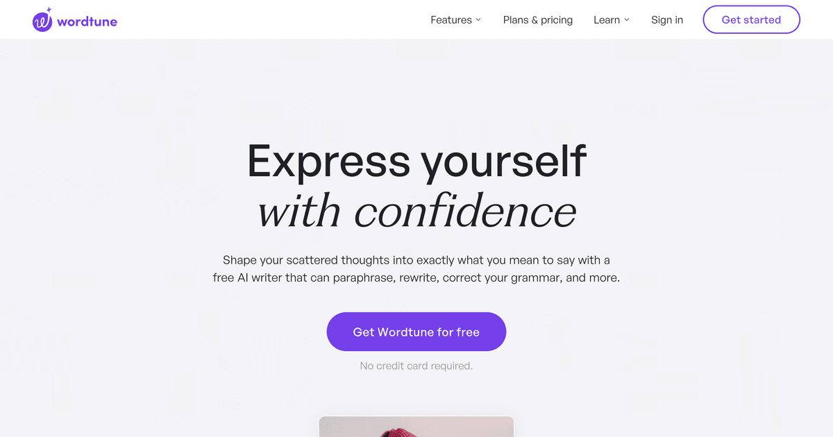 Screenshot of Wordtune website