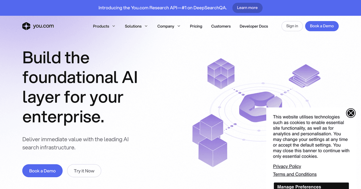 Screenshot of you.com website