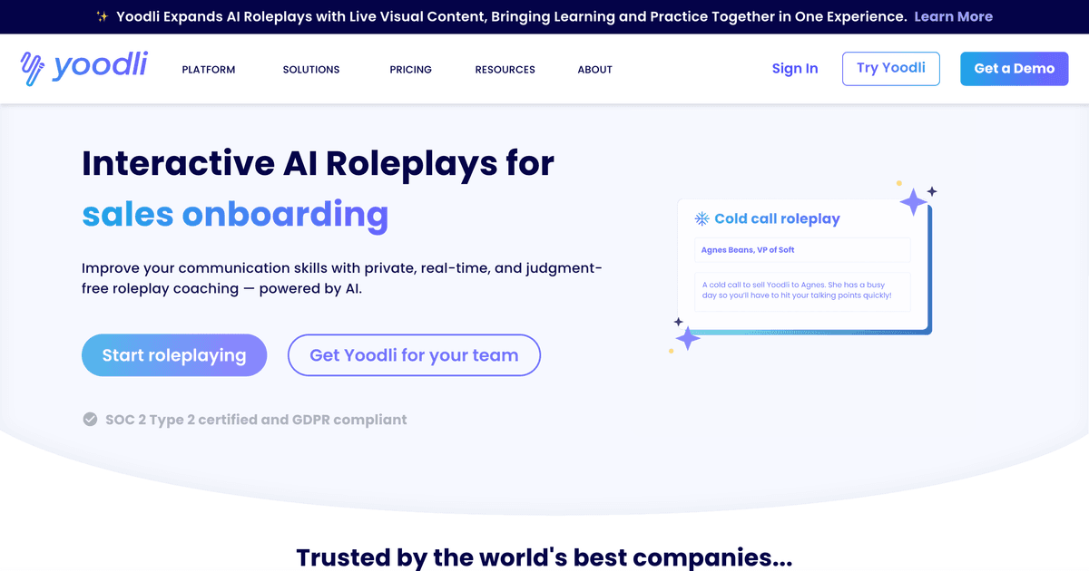 Screenshot of Yoodli website