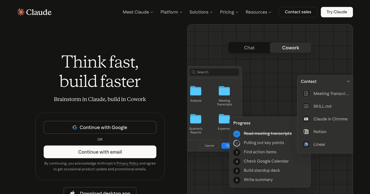 Screenshot of Claude website