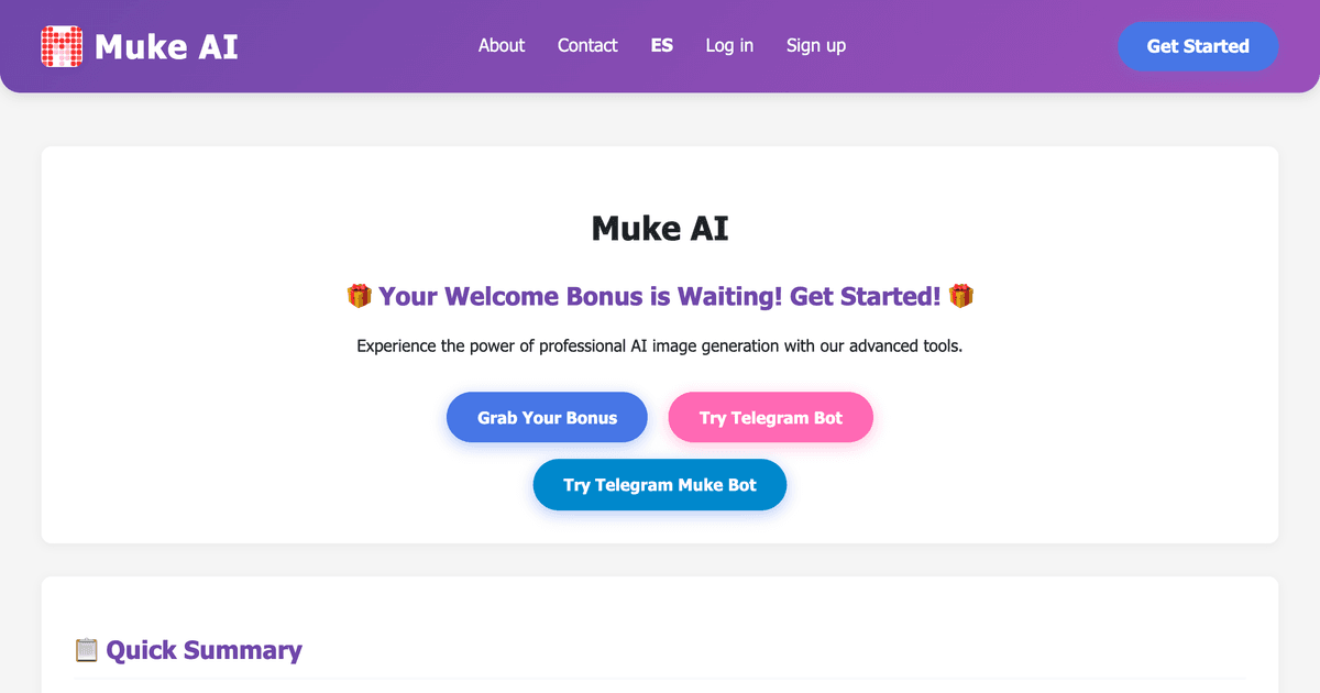 Screenshot of Muke AI website