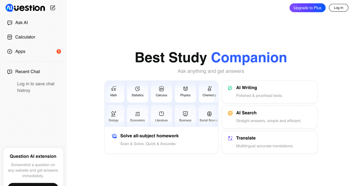 Screenshot of Question AI website